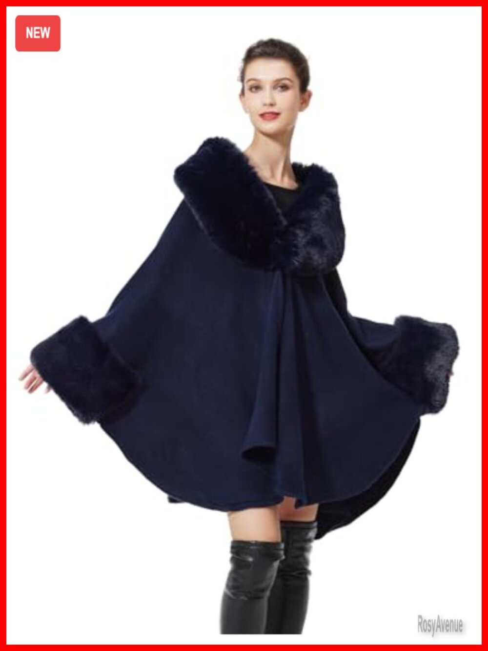Faux Fur Shawl Wrap Sleeveless Cape with Trim Cardigan Cloak